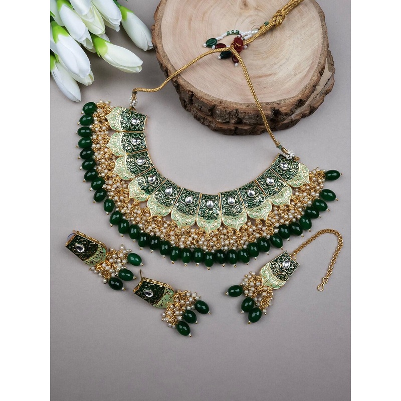 StileAdda Gold-Plated Kundan Meenakari Jewellery Set