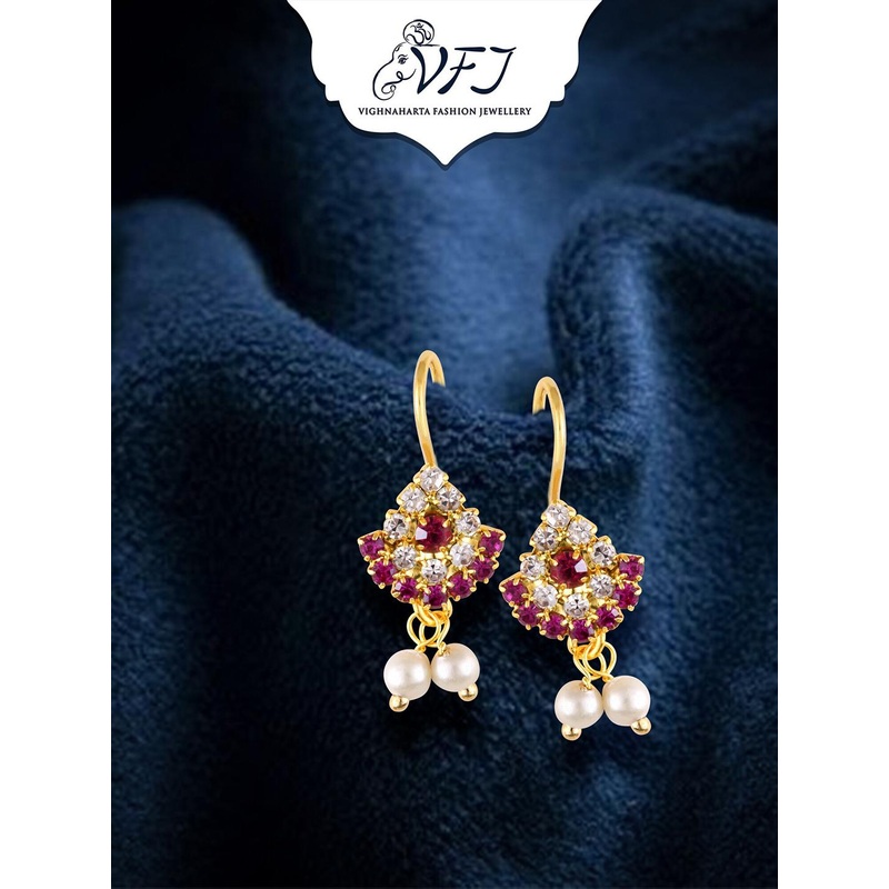 Vighnaharta Gold-Plated Artificial Beads Teardrop Shaped Bugadi Earrings