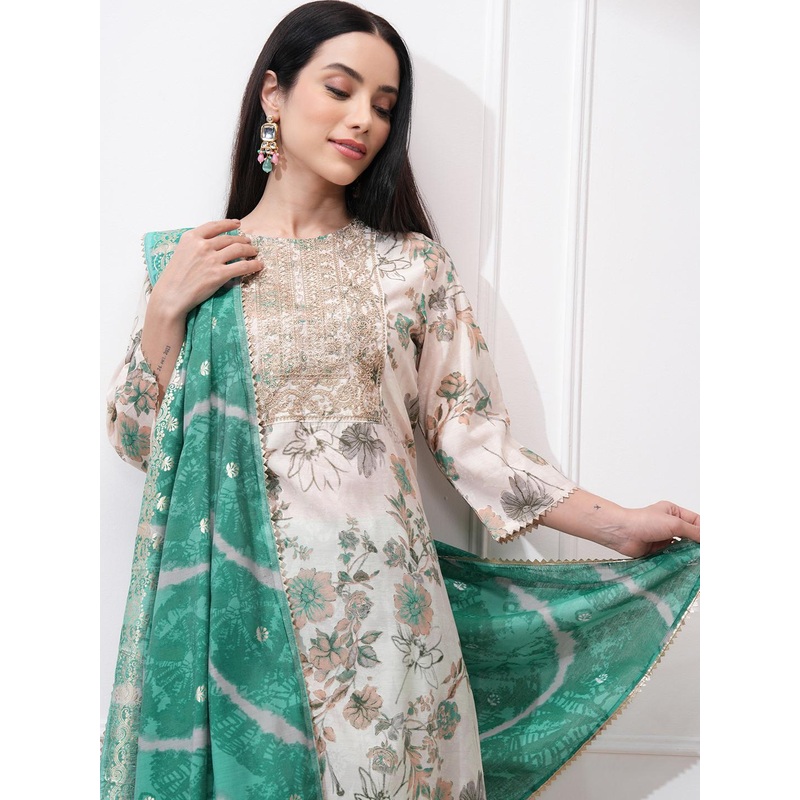 Vishudh Women Floral Embroidered Regular Kurta with Trousers & With Dupatta