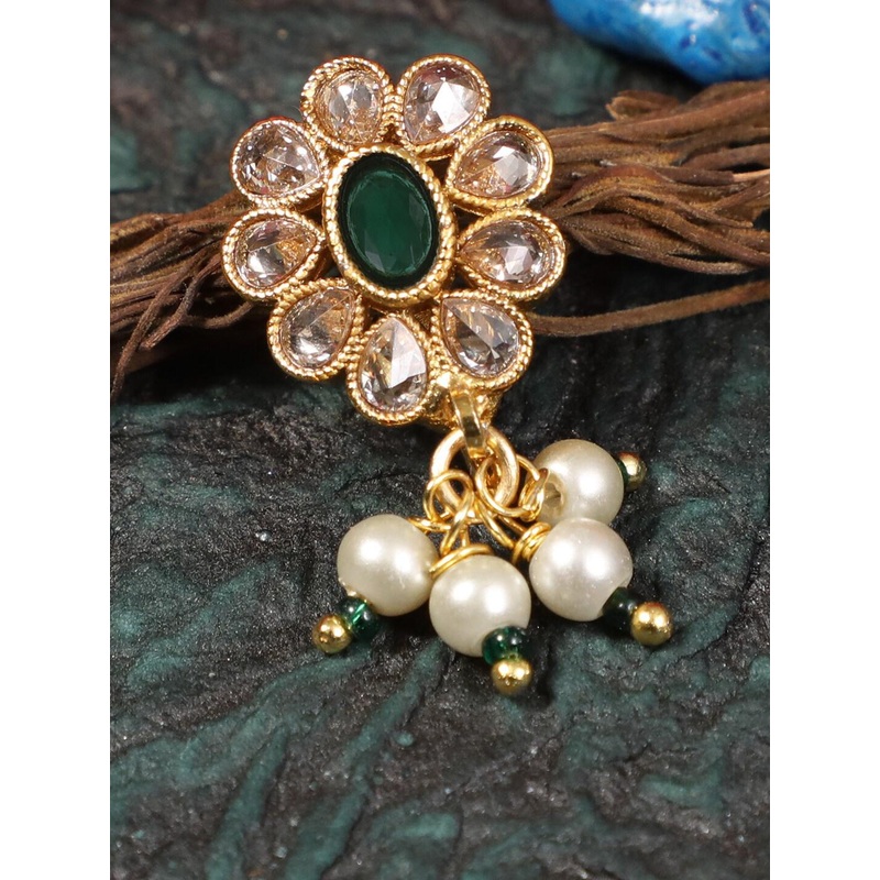 Adwitiya Collection Gold-Plated Green Stone-Studded Nose Pin