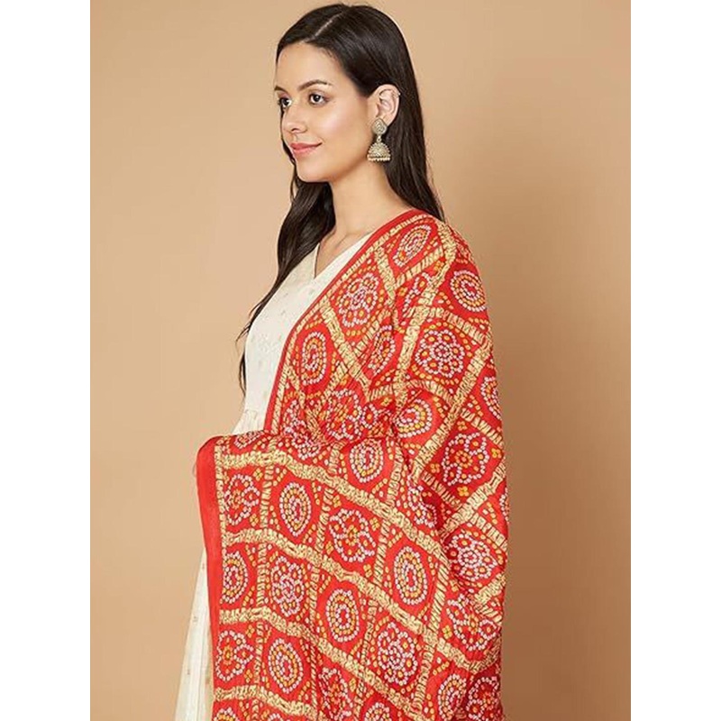 AKSHADEEP Bandhani Printed Zari Dupatta