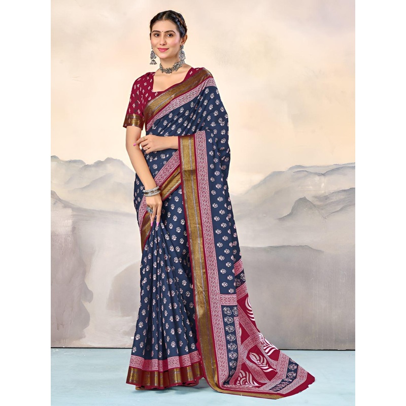all about you Ethnic Motifs Printed Pure Cotton Saree With Blouse