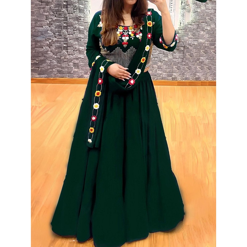 ANJANI TEXTILE Embroidered Semi-Stitched Lehenga & Unstitched Blouse With Dupatta