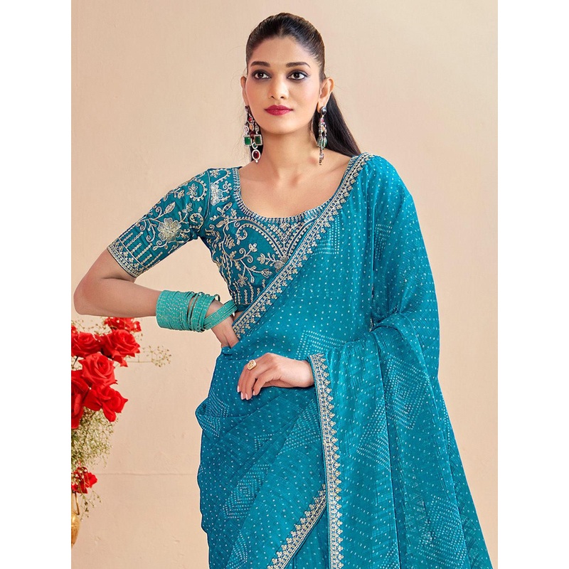 Anouk Women Printed Sequinned Pure Georgette Bandhani Saree