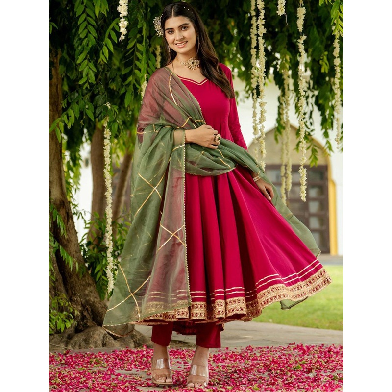 GoSriKi Regular Gotta Patti Kurta with Trousers & Dupatta