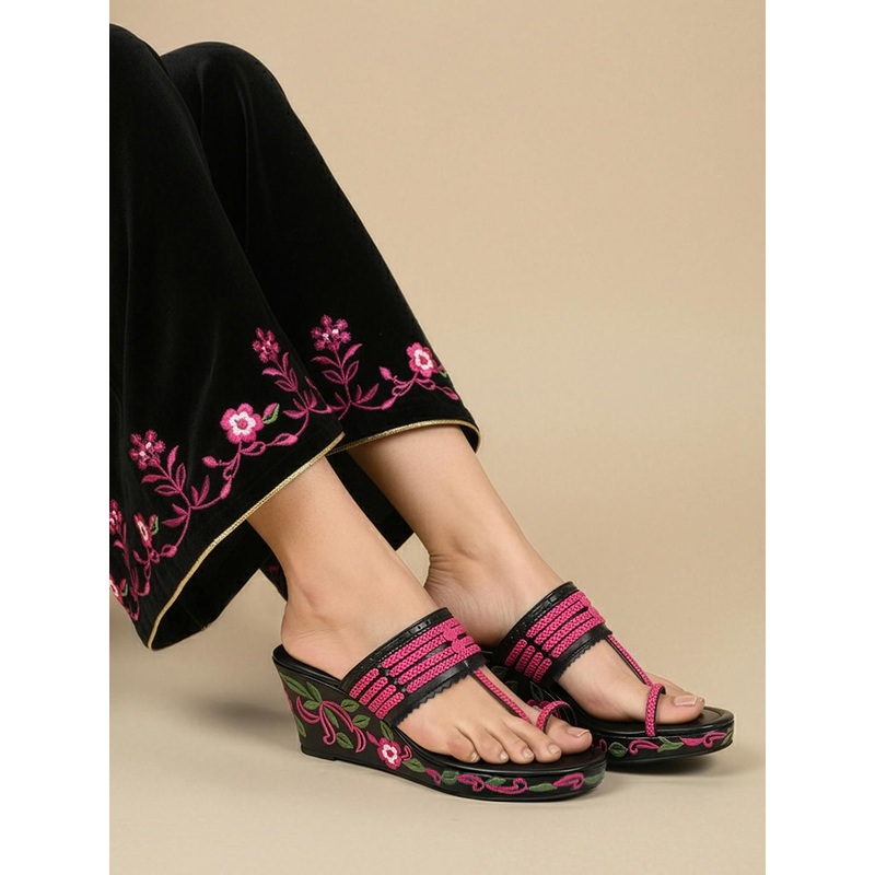 House of Pataudi Floral Embroidered Wedges