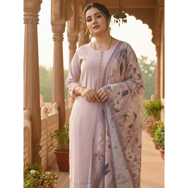 Indo Era Women Thread Work Straight Kurta with Trouser & Printed Dupatta