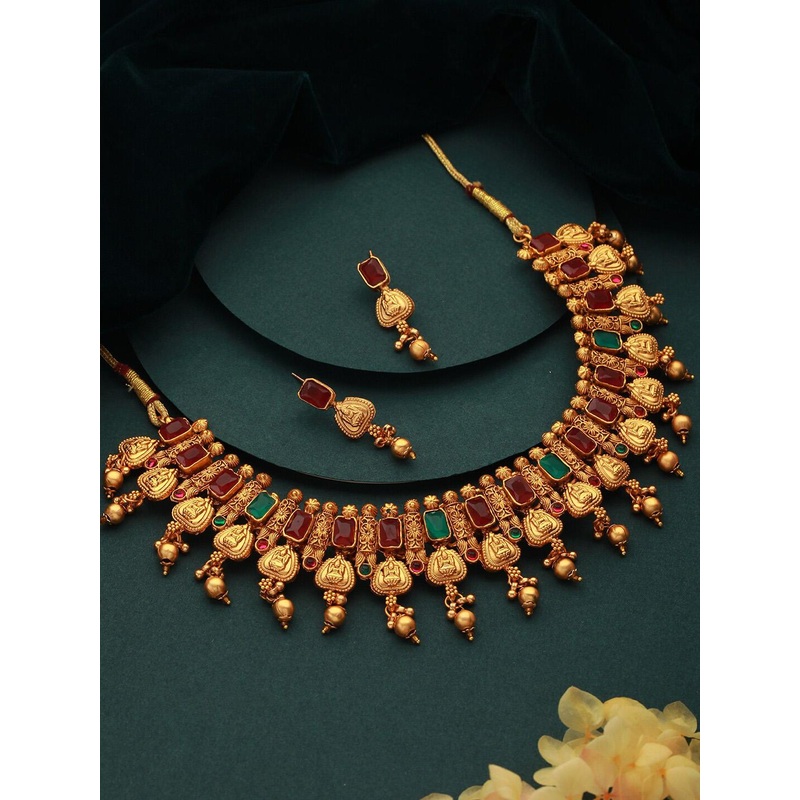 Jazz and Sizzle Gold-Plated Stone-Studded Necklace & Earrings
