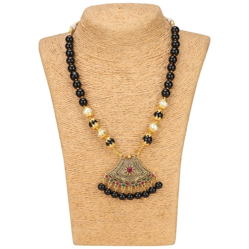 Sangria Padma Artificial Stones and Beads Studded & Beaded Necklace