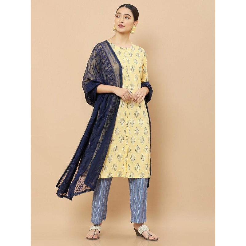 Soch Navy Blue Embroidered Dupatta