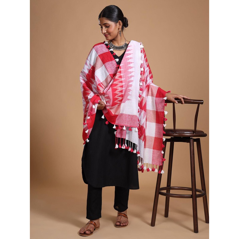 Taavi Women Ikkat Pom Pom Edgings Dupatta