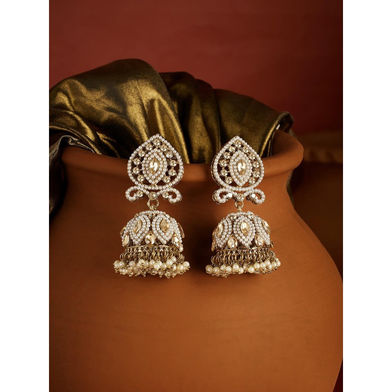 Zaveri Gold Plated Pearls Studded Contemporary Jhumkas