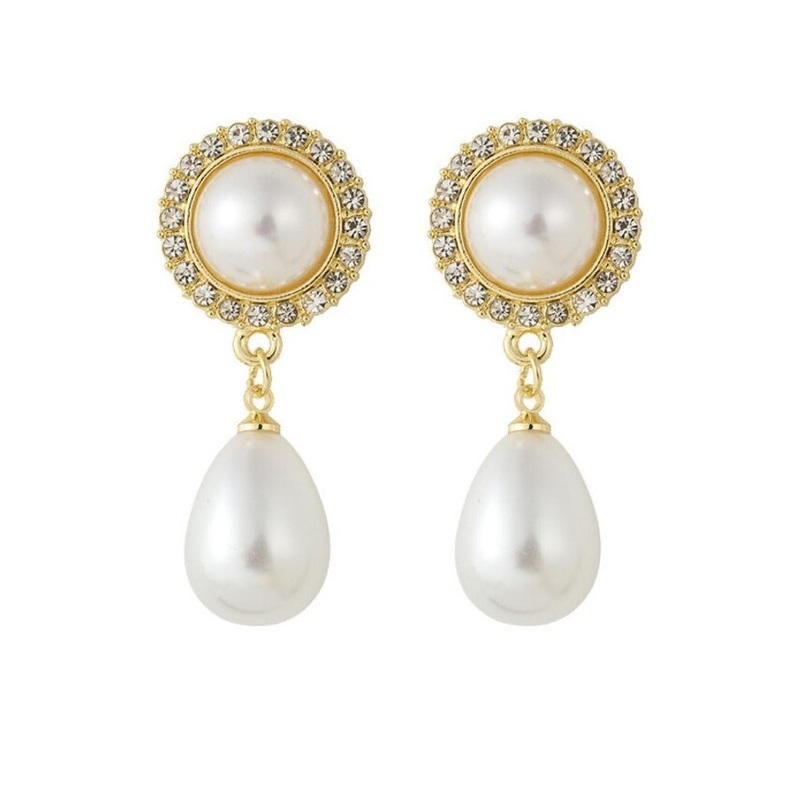 AKISON JEWELS Women White Round & Teardrop Gold-Toned Base Pearl Earrings