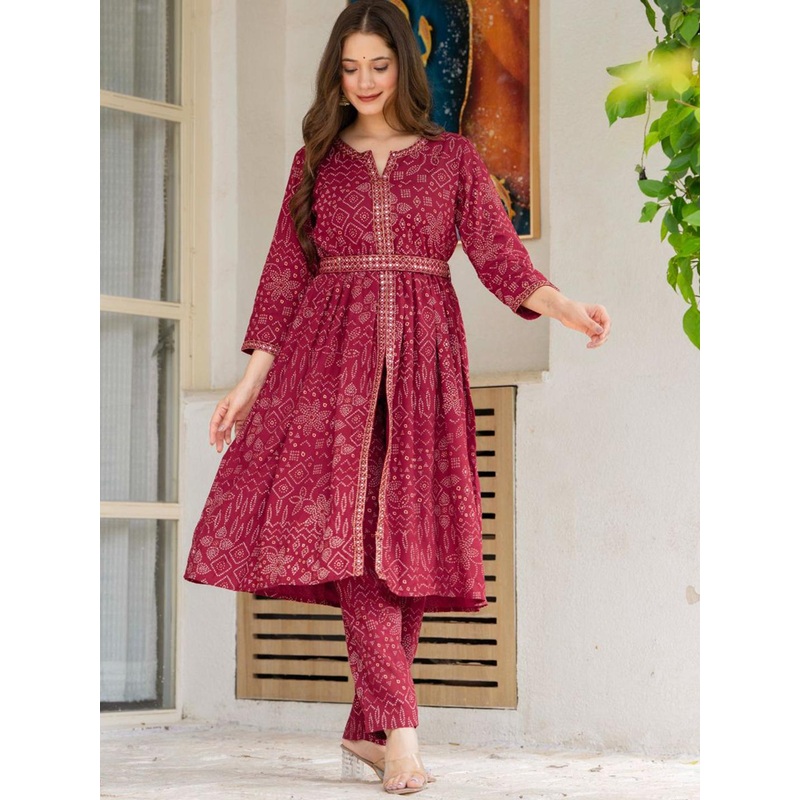 BAESD Women Ethnic Motifs Embroidered Cotton A-Line Kurta with Trousers