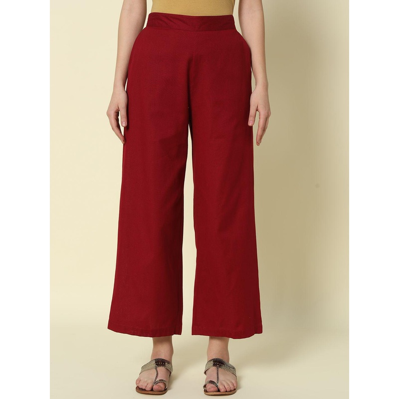 FIORRA Women Cotton Straight Chambray Palazzos