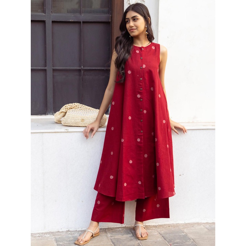GoSriKi Geometric Embroidered Thread Work A-Line Kurta With Palazzo