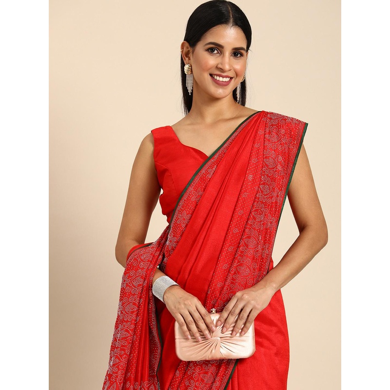 HERE&NOW Beads and Stones Silk Blend Ready to Wear Maheshwari Saree