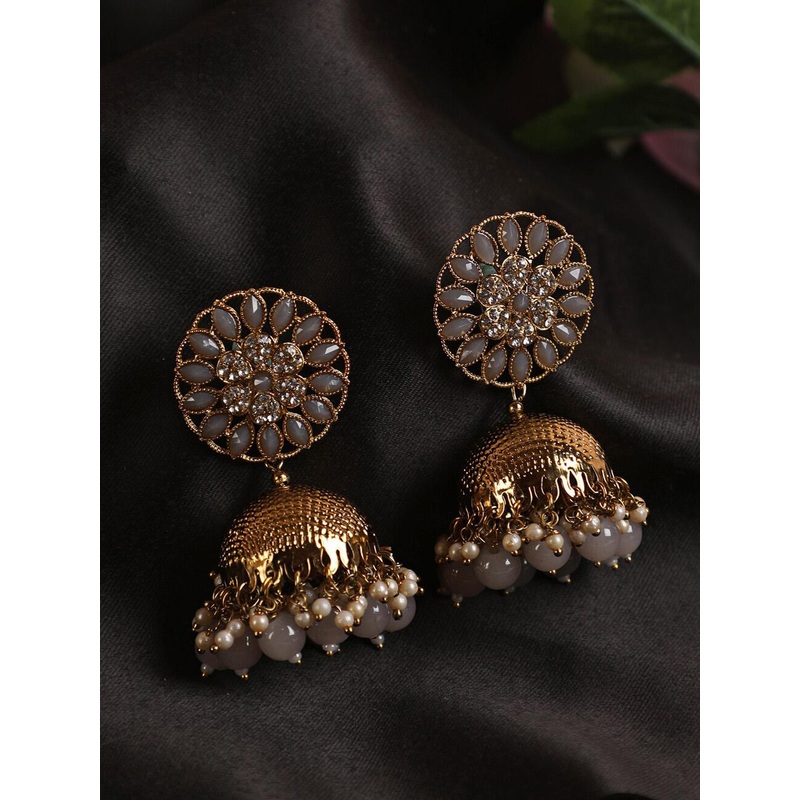 Jazz and Sizzle Grey & Gold-Toned Gold-Plated Dome Shaped Jhumkas Earrings