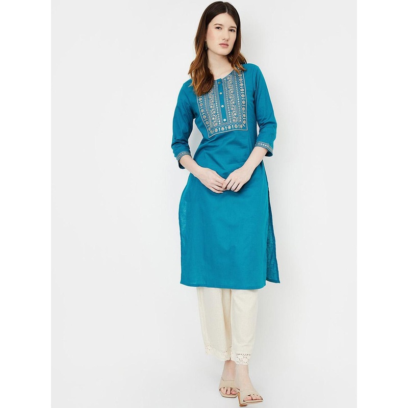 max Floral Embroidered Round Neck Regular Sequinned Straight Kurta