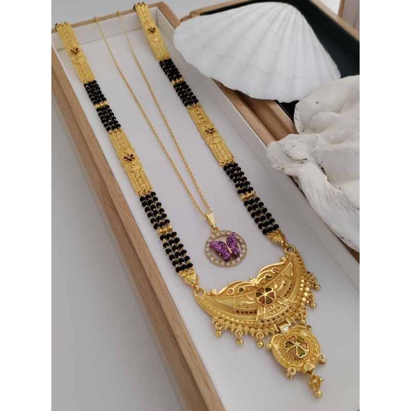 OM KRISHIV COLLECTION Set Of 2 Gold Plated Brass Mangalsutras With Chain With Pendant