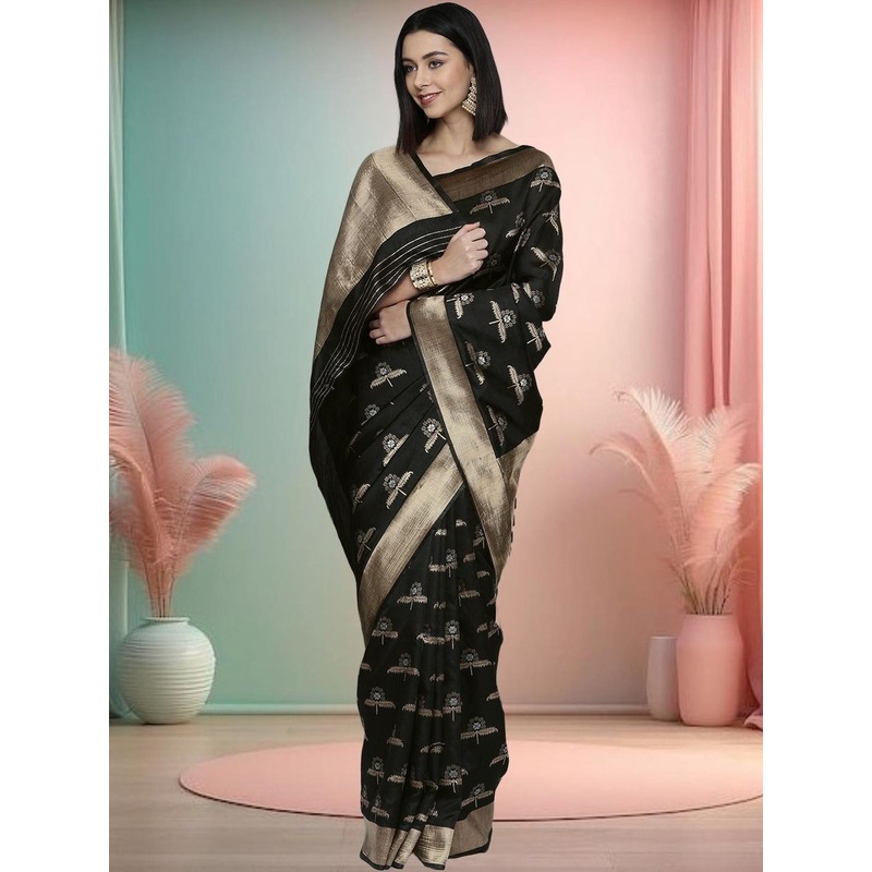 Sangria Black Mysore Silk  Traditional Saree with Blouse