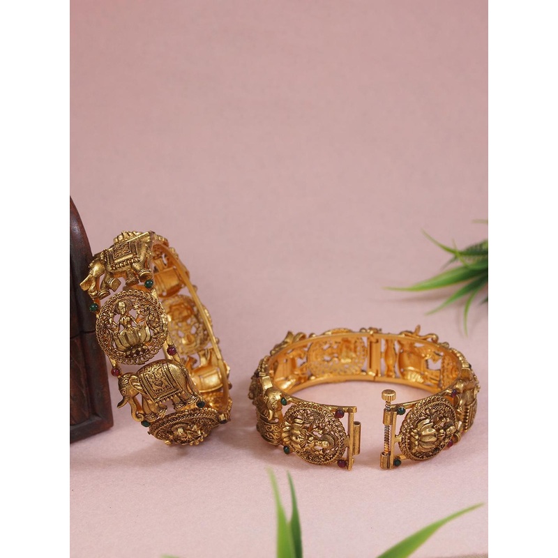 SGA FASHION Set Of 2 Gold-Plated Stone Studded Temple Bangles