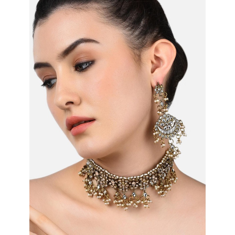 Zaveri Pearls Gold-Toned Traditional Kundan Jewellery Set