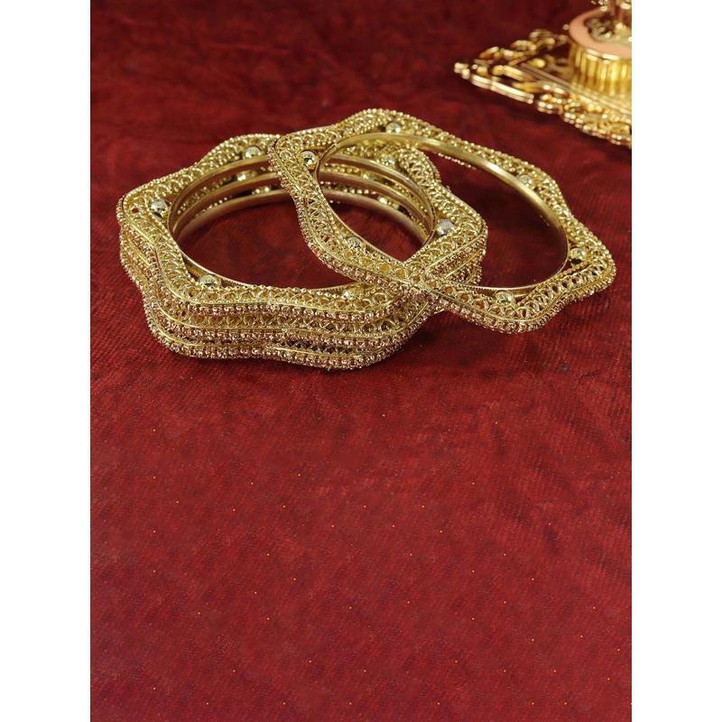 ZULKA Set Of 4 Gold-Plated Zircon Diamonds Stone-Studded Star Design Bangles