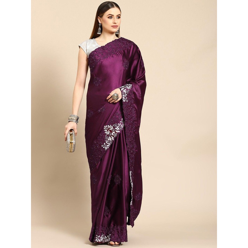 Anouk Embellished Embroidered Satin Saree