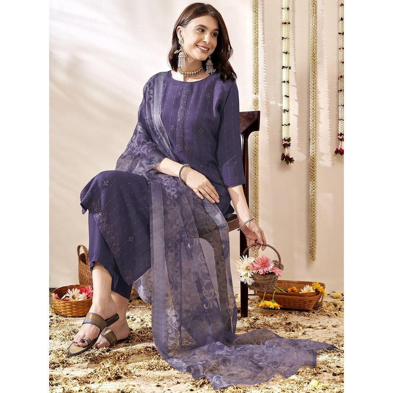 Anouk Ethnic Motifs Embroidered Regular Sequinned Kurta With Trousers & Dupatta