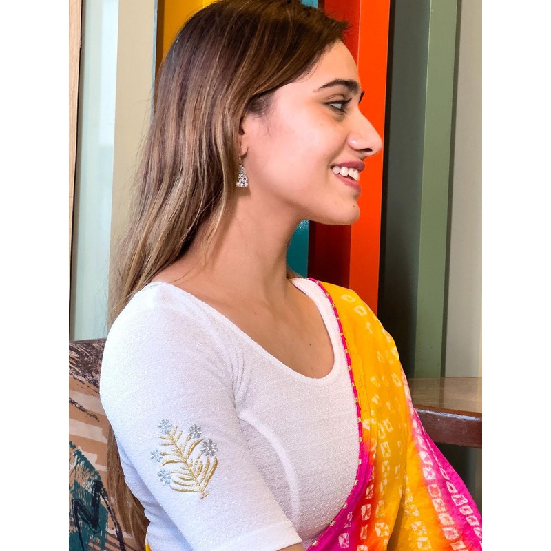 Bindigasm’s Advi Embroidered Round Neck Saree Blouse