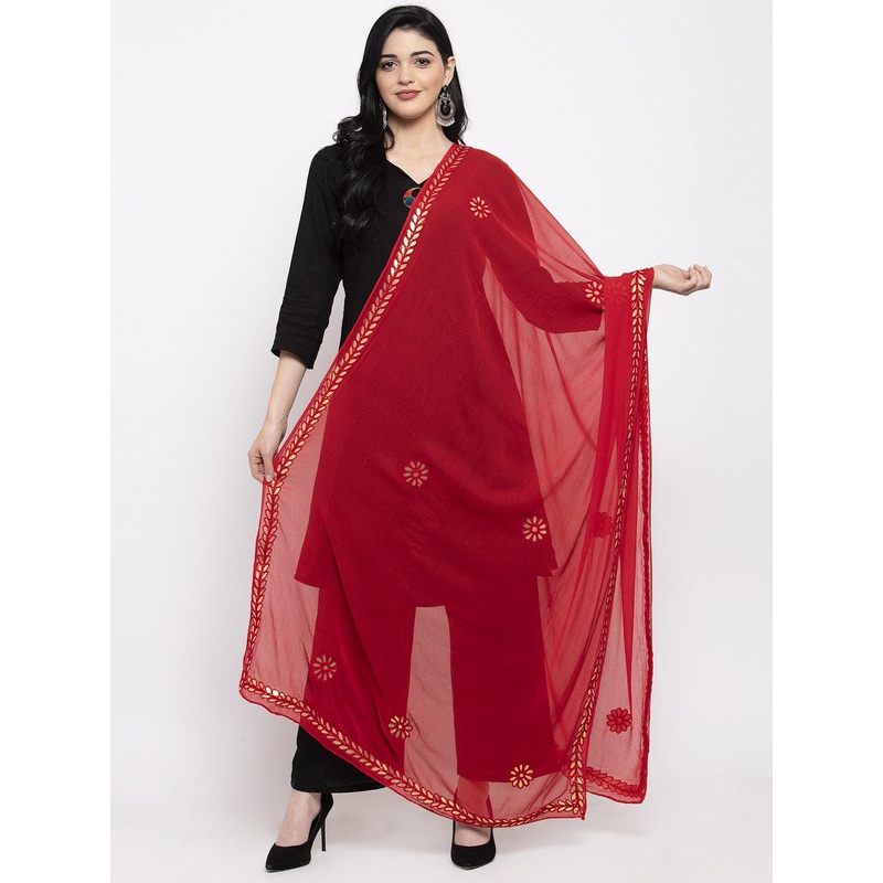 Clora Creation Red & Gold-Coloured Gotta Patti Dupatta