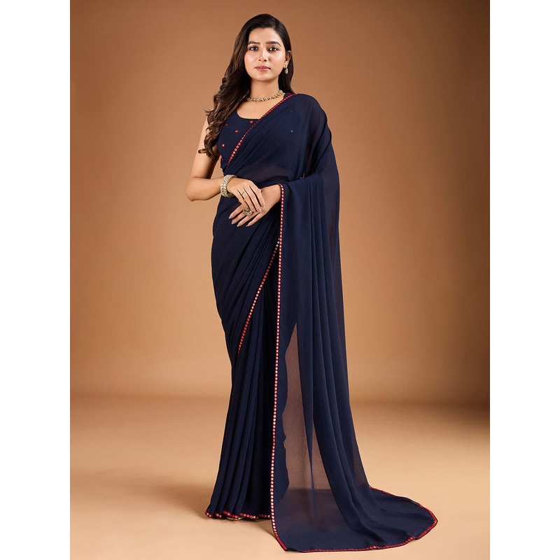 House of Pataudi Sequin Embroidered Border Saree With Blouse Piece