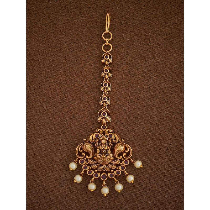 Kushal’s Fashion Jewellery Gold-Plated Ruby Studded Maang Tikka Head Jewellery