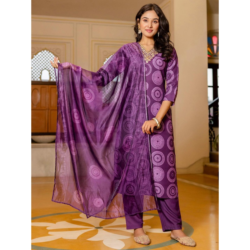 Navlik Women Ethnic Motifs Embroidered Regular Kurta with Trousers & With Dupatta