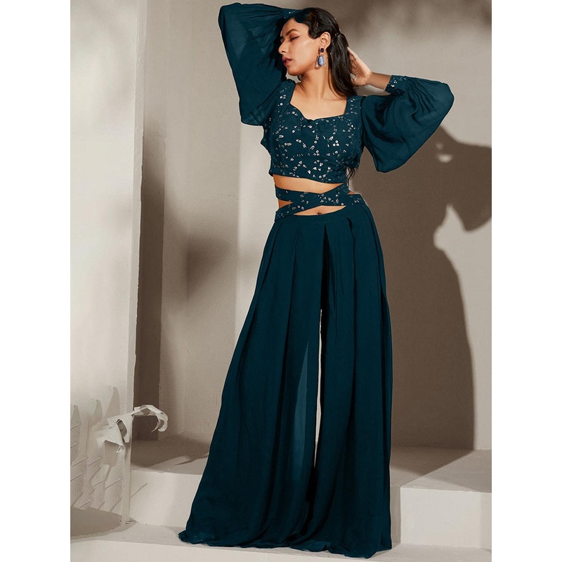 SANCIA Embroidered Top with Palazzo Co-Ords