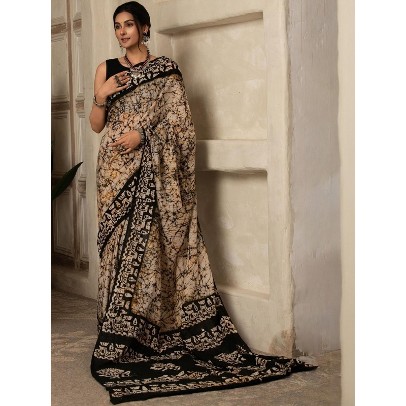 Sangria Batik Printed Pure Cotton Saree With Unstitched Blouse Piece