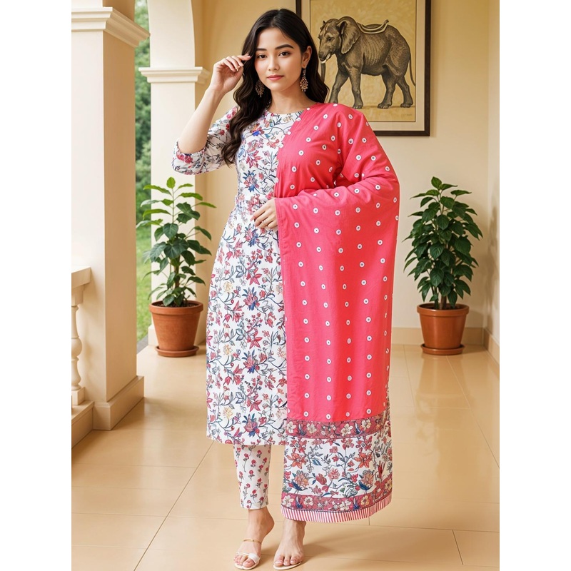 SZN Women Ethnic Motifs Printed Kurti with Trousers & With Dupatta