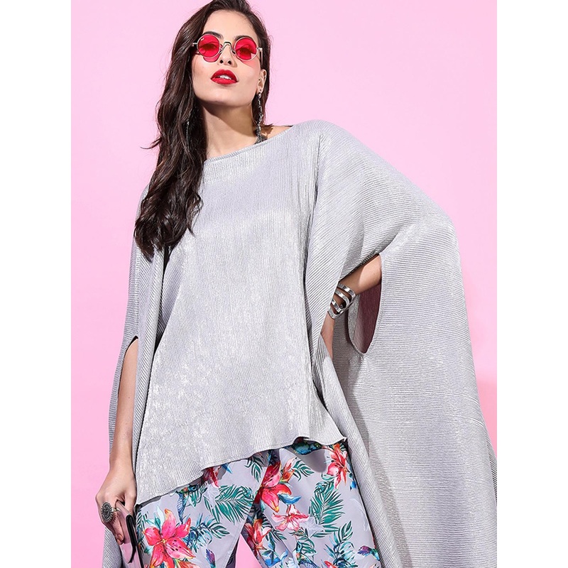 Vishudh Grey & Red Kaftan Kurti with Dhoti Pants