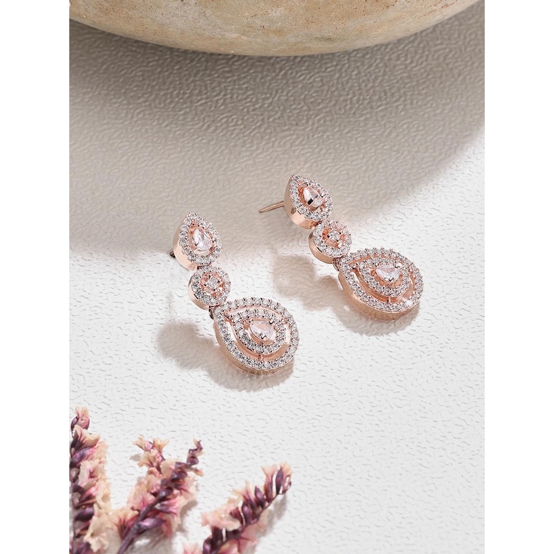 Zaveri Pearls Rose Gold-Plated Contemporary Drop Earrings