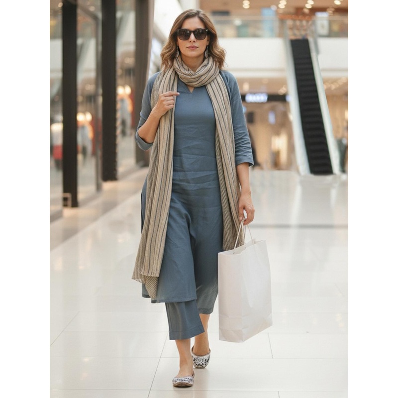 Aaghnya V-Neck Straight Kurta With Palazzos And Dupatta