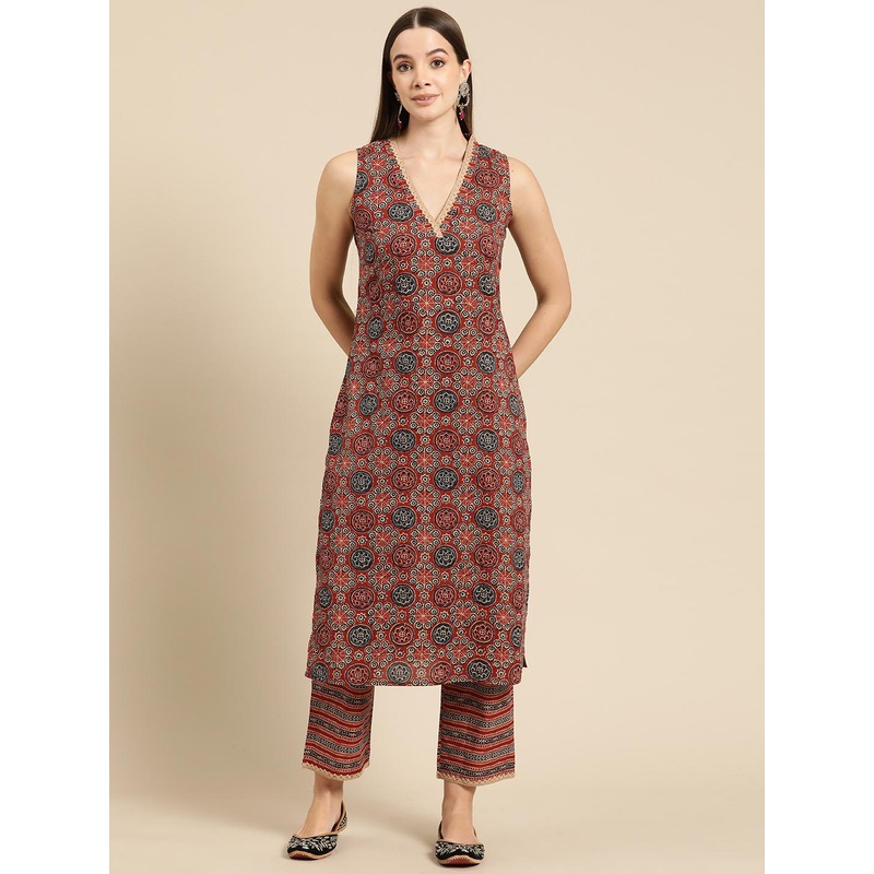 anayna Women Ethnic Motifs Printed Regular Kurta with Trousers