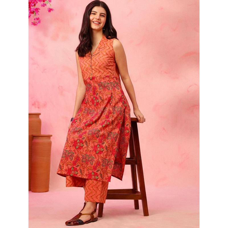 Anouk Rustic Floral Printed Pure Cotton Straight Kurta with Trouser