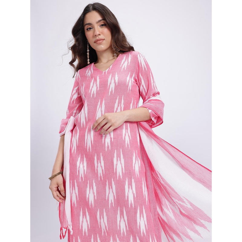 HERE&NOW Printed Regular Cotton Kurta with Trousers & With Dupatta