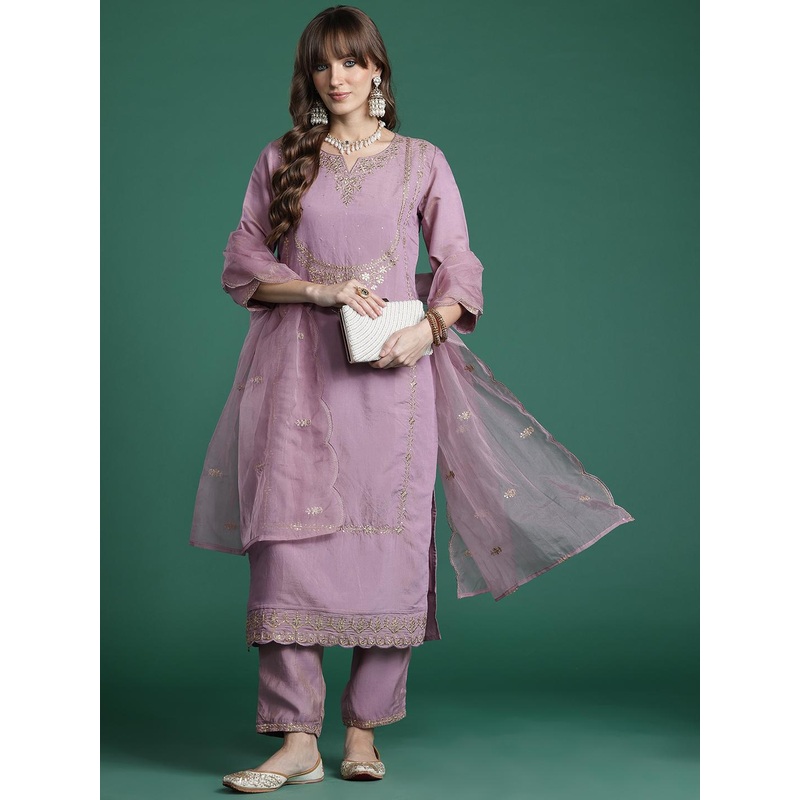 Indo Era Embroidered Gotta Patti Kurta with Trousers & Dupatta