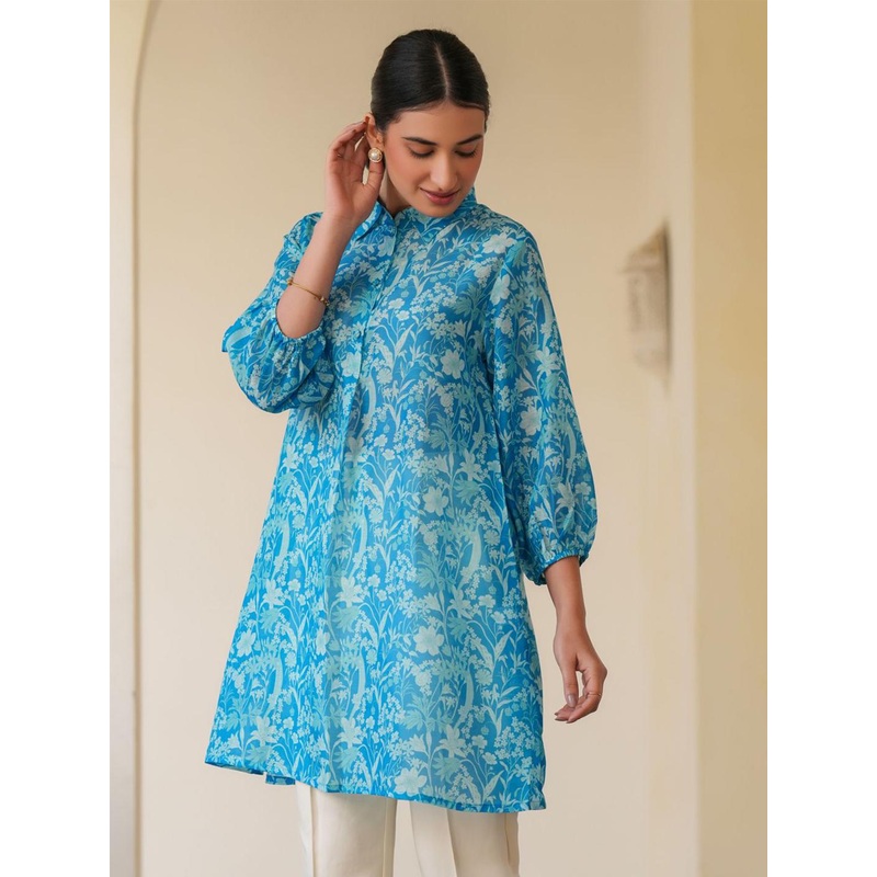 Janasya Shirt Collar Printed Tunic