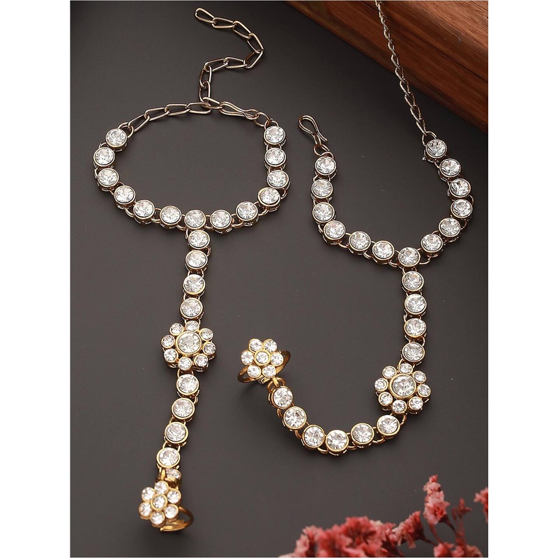 Jazz and Sizzle Set Of 2 Gold-Plated Kundan-Studded Brass Ring Bracelet