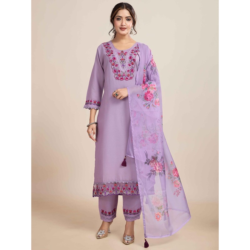 Navlik Women Floral Embroidered Kurta with Trousers & Dupatta
