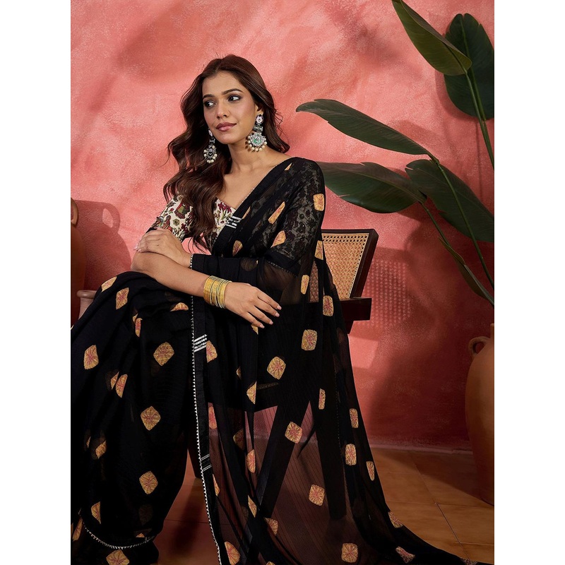Sangria Bandhani Printed Gotta Patti Border Saree With Blouse