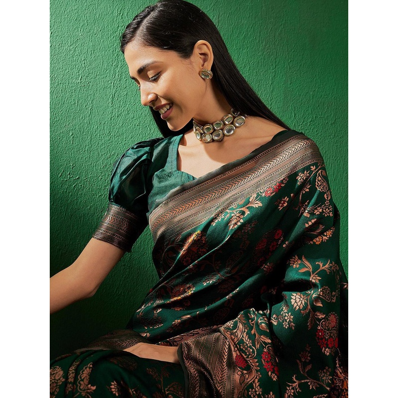 Sangria Woven Banarasi Silk Sarees With Blouse